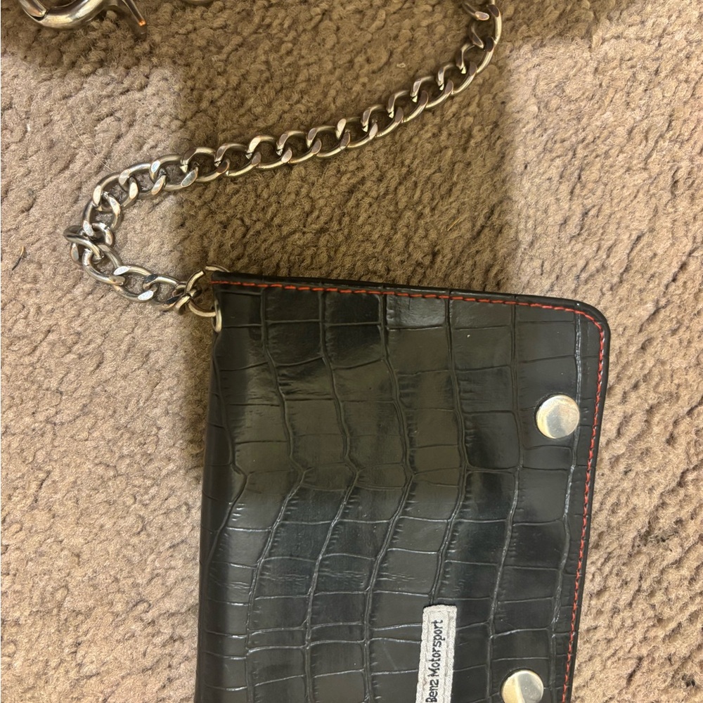 Mercedes Benz Black Croc-Embossed Wallet with Chain plus Red leather key fob
